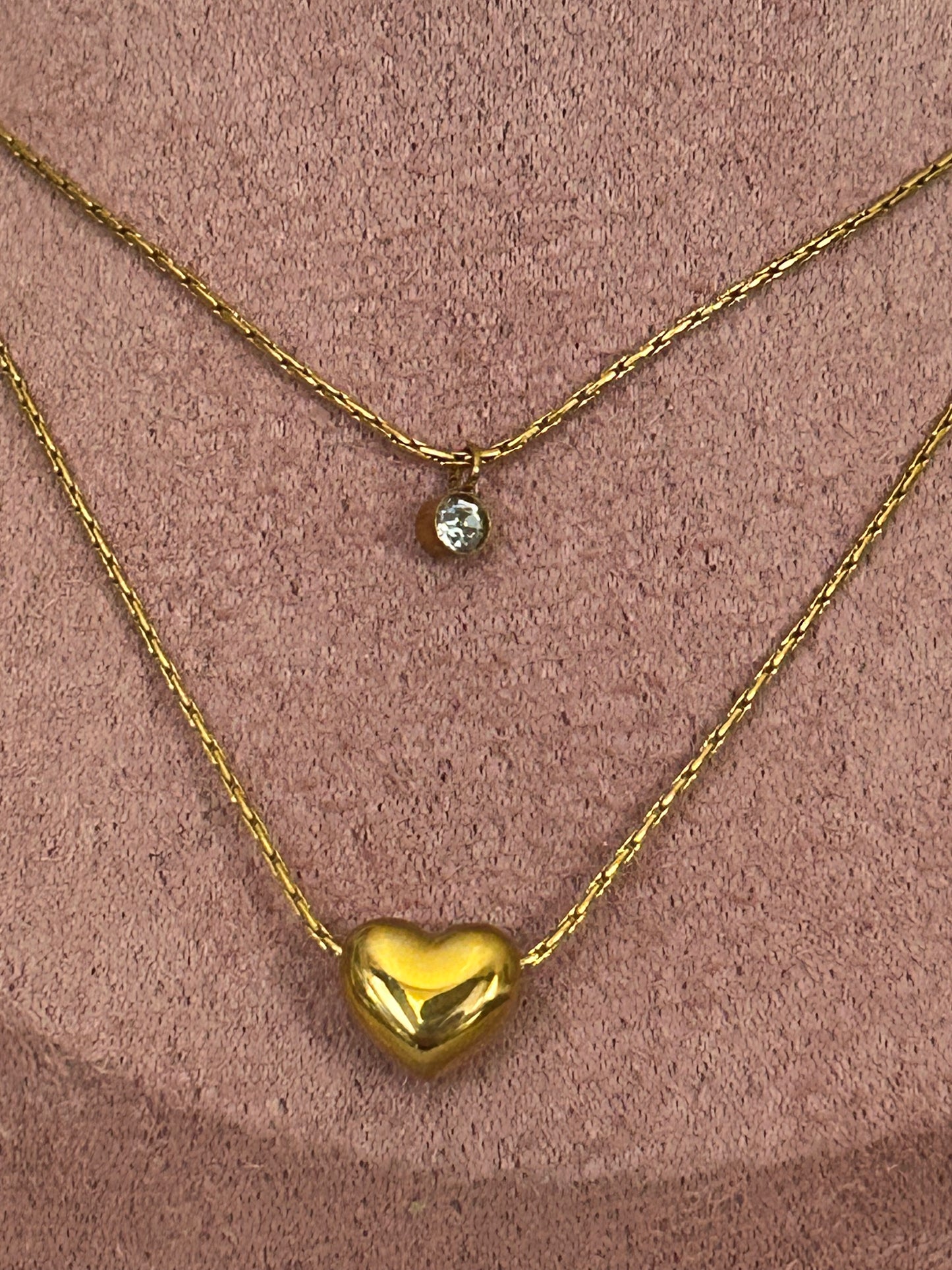 Dubbele wikkel ketting van roestvrij staal met hart en strass steentjes: Geelgoud|Beautiva Boutique