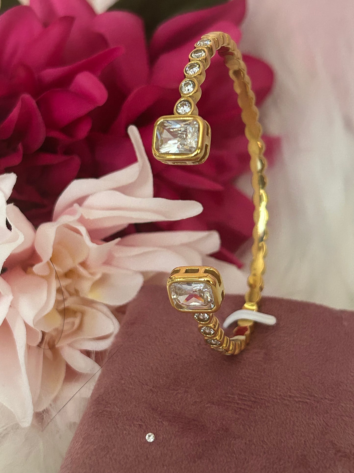 Roestvrijstalen Armband Met Vierkante Stenen Elegante Chic: Geelgoud|Beautiva Boutique