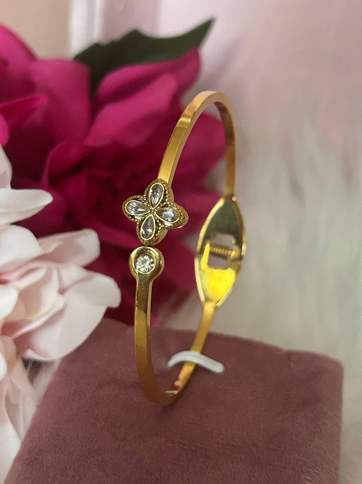 Elegante roestvrijstalen klaver kristal armband|Beautiva Boutique
