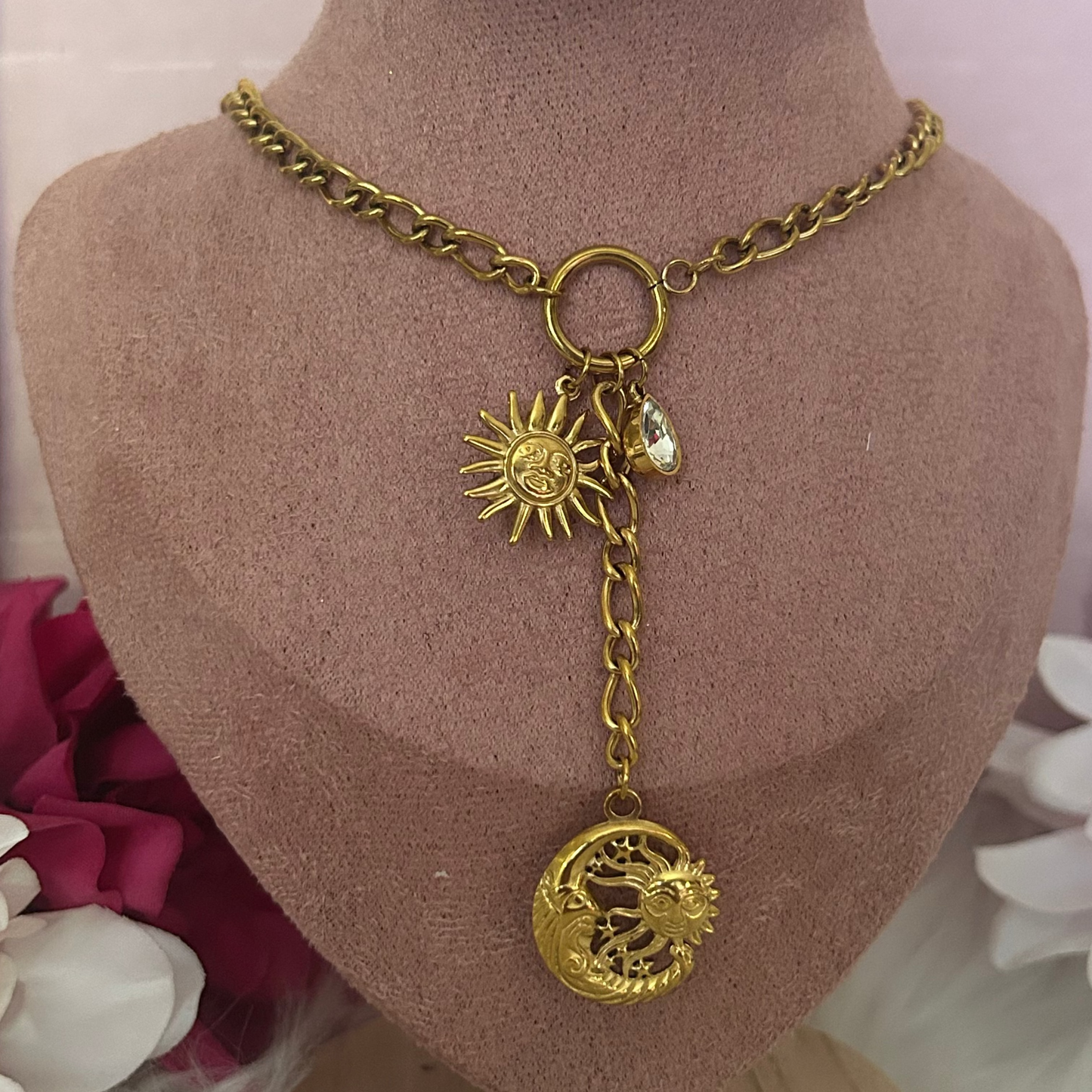 Zonne- en maan ketting van roestvrij staal | Beautiva Boutique