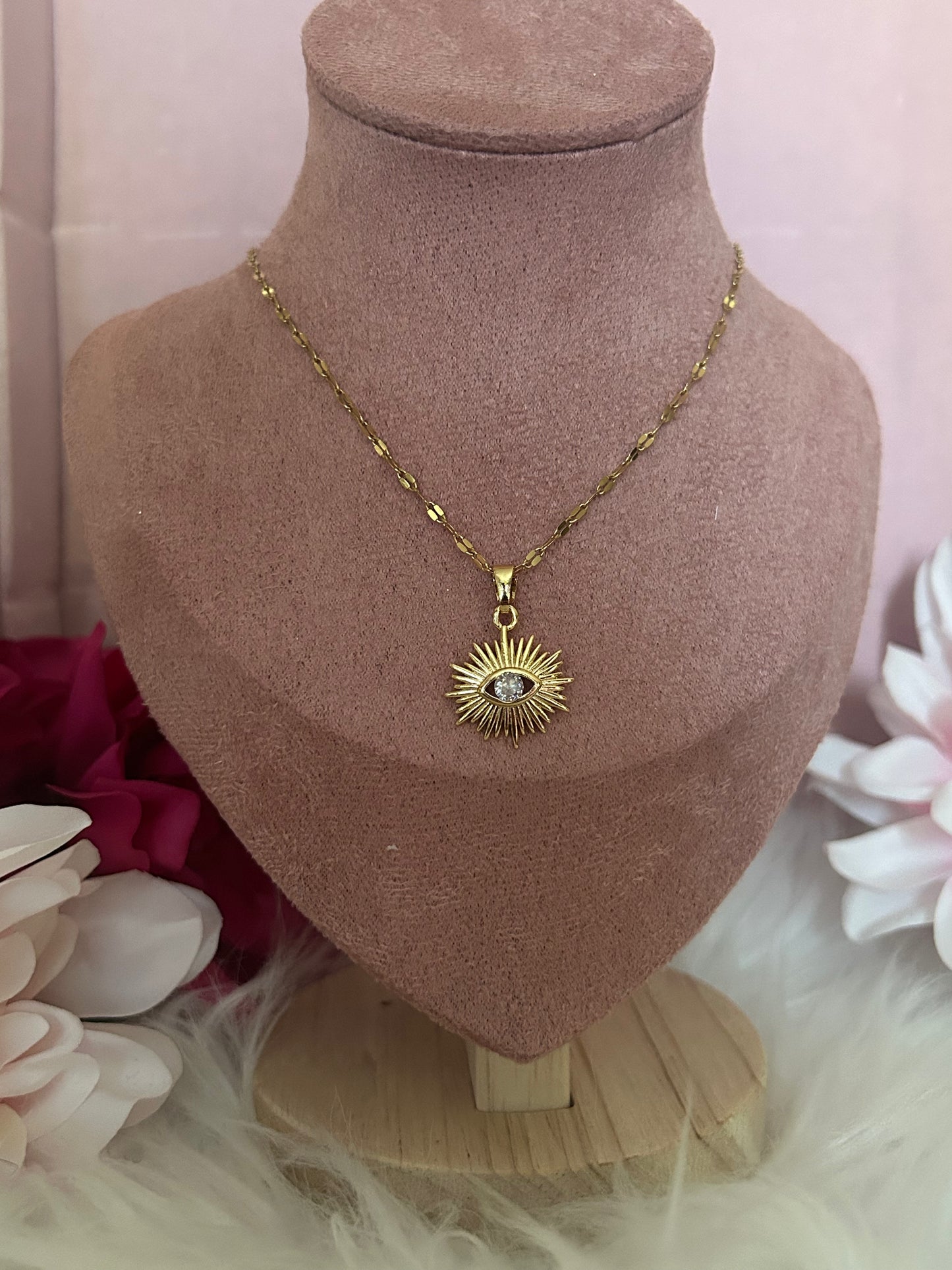 18K Vergulde RVS Ketting- Sun Eye Charm | Beautiva Boutique