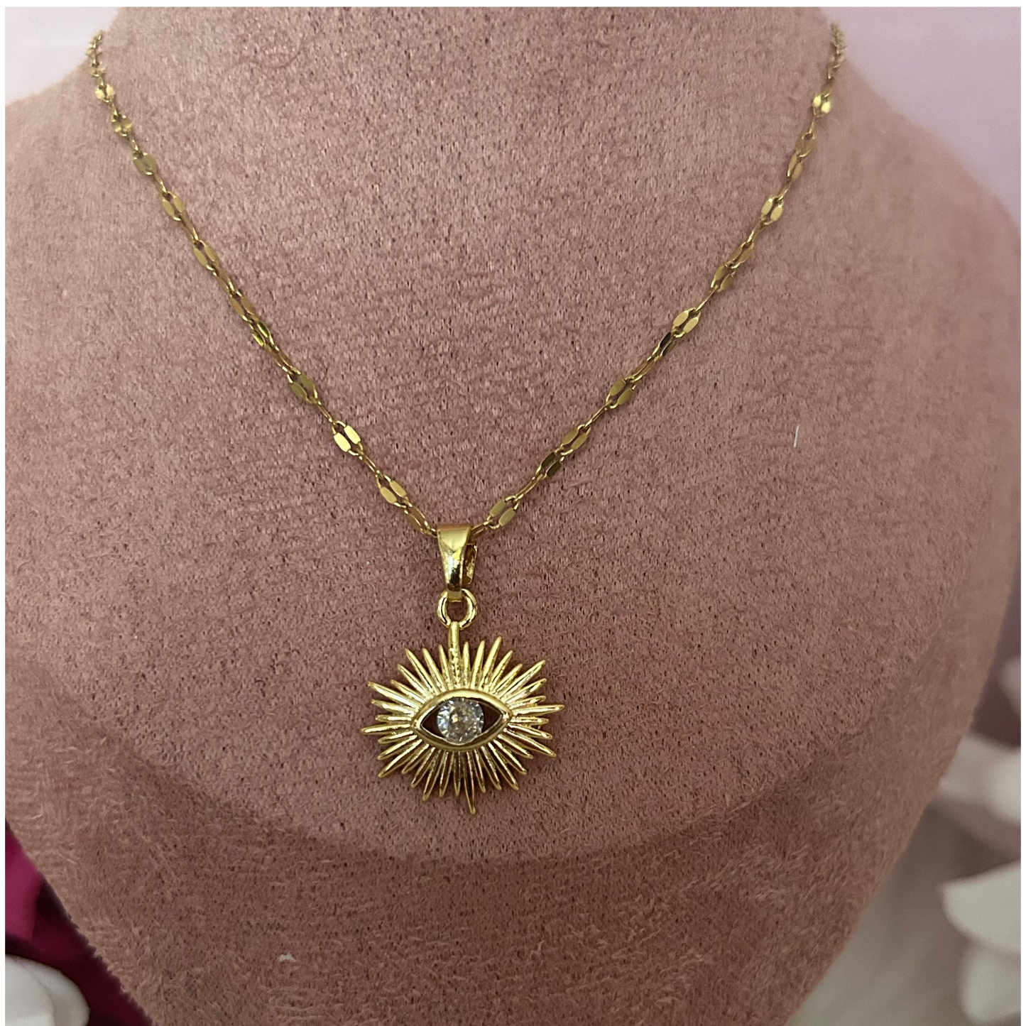 18K Vergulde RVS Ketting- Sun Eye Charm | Beautiva Boutique