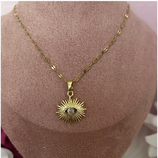 18K Vergulde RVS Ketting- Sun Eye Charm | Beautiva Boutique