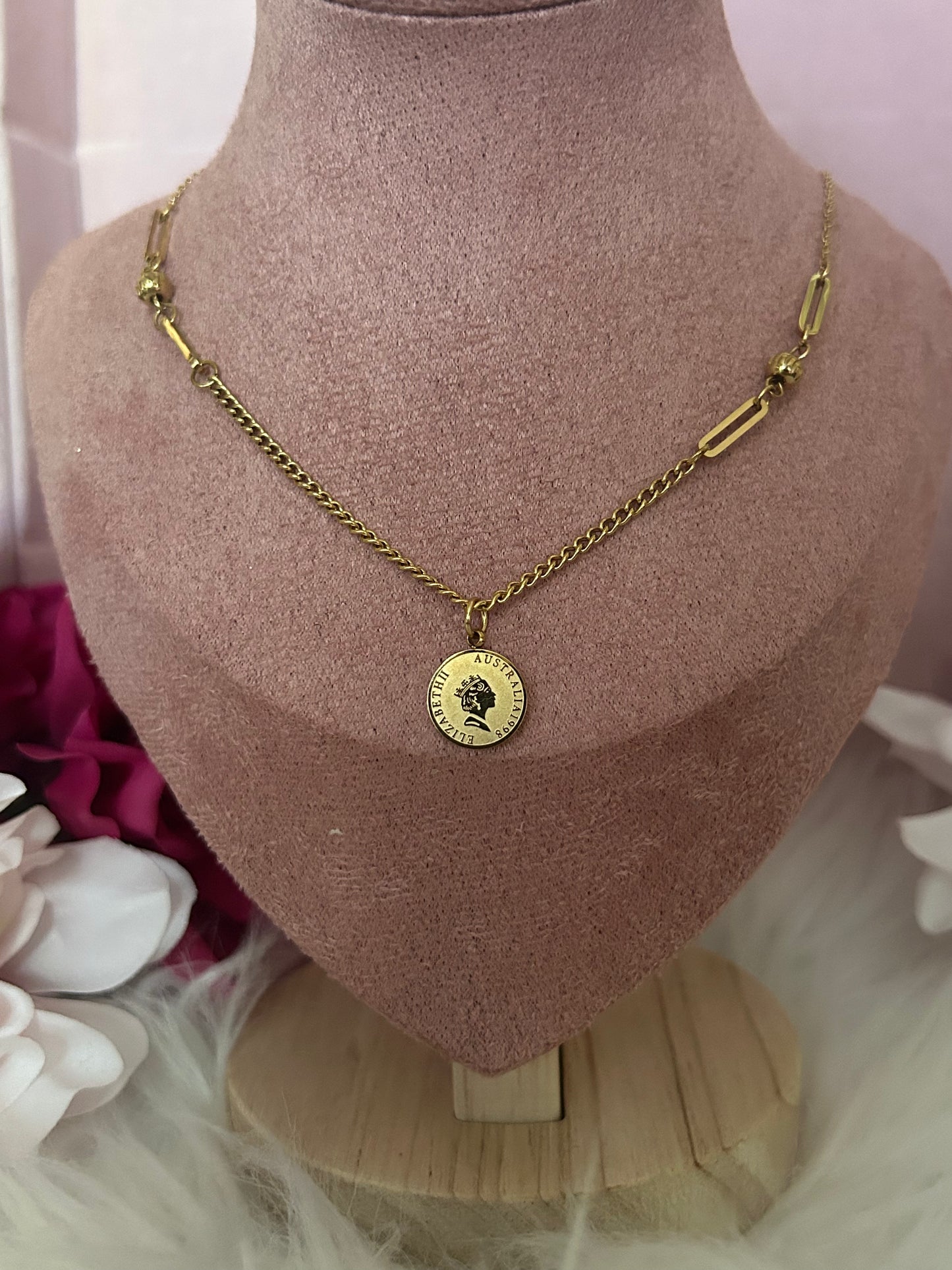 Fijne kettinghanger muntstuk verguld roestvrij staal Goud | Beautiva Boutique