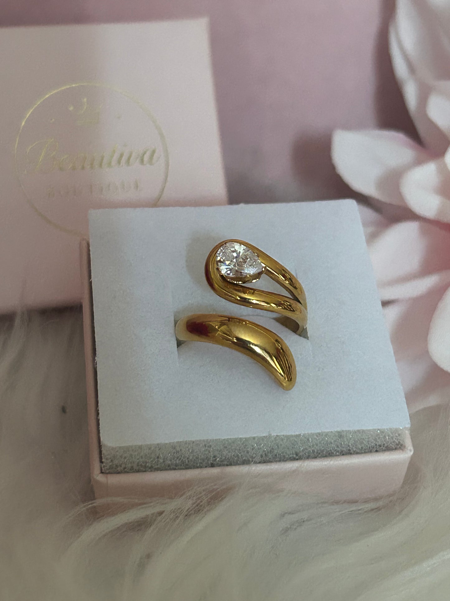 Moderne verstelbare ring van roestvrij staal met kristal|Beauitva Boutique
