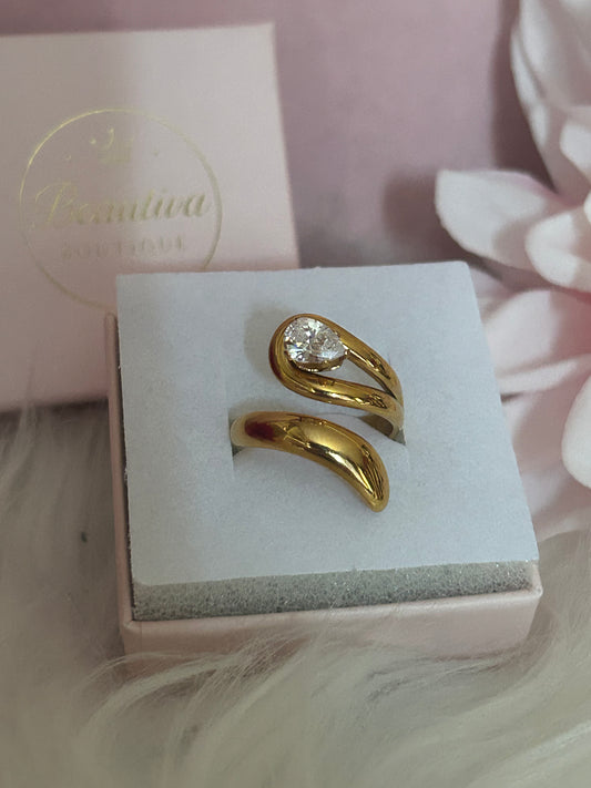 Moderne verstelbare ring van roestvrij staal met kristal|Beauitva Boutique