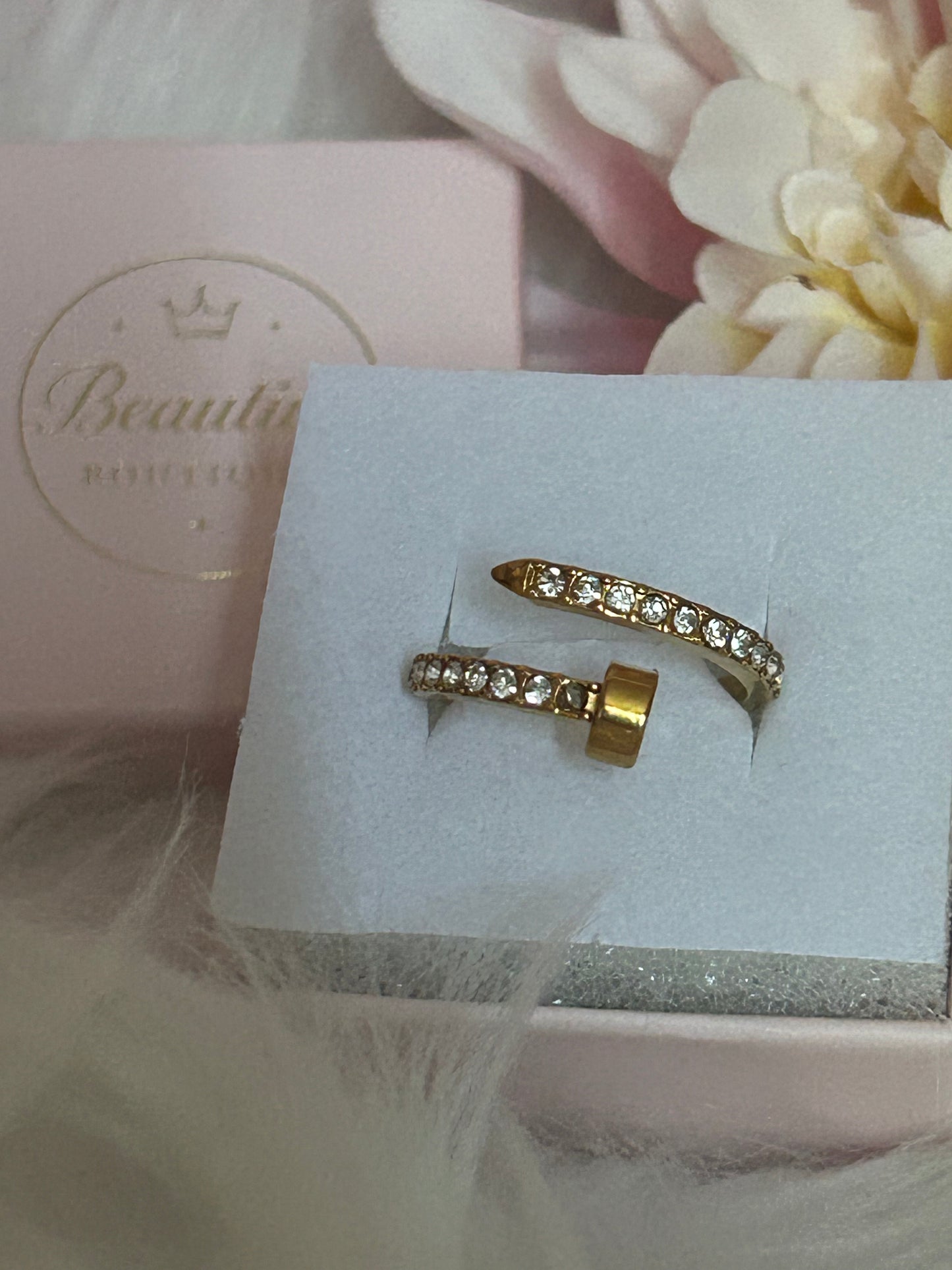 Spijkerring bezet met stenen, kostbare glans, staal: |Beautiva Boutique