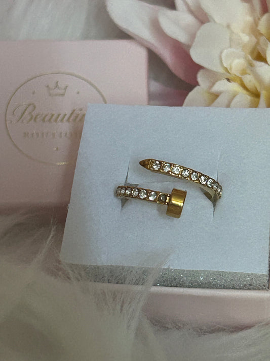 Spijkerring bezet met stenen, kostbare glans, staal: |Beautiva Boutique