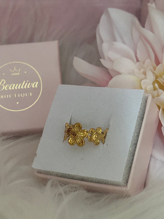 18K Vergulde Bloemen ring, Roestvrij staal Ook verkrijgbaar in Zilverkleurig | Beautiva Boutique