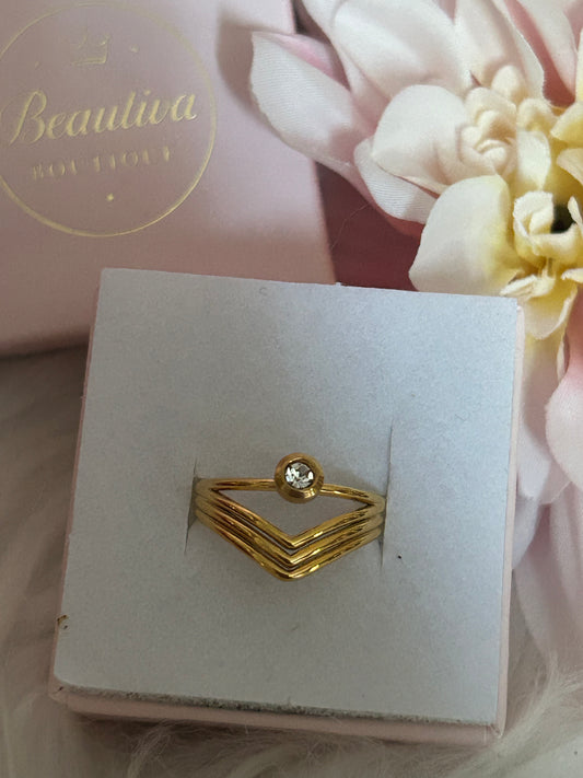 Verstelbare ring van roestvrij staal met fonkelend kristal| Beautiva Boutique