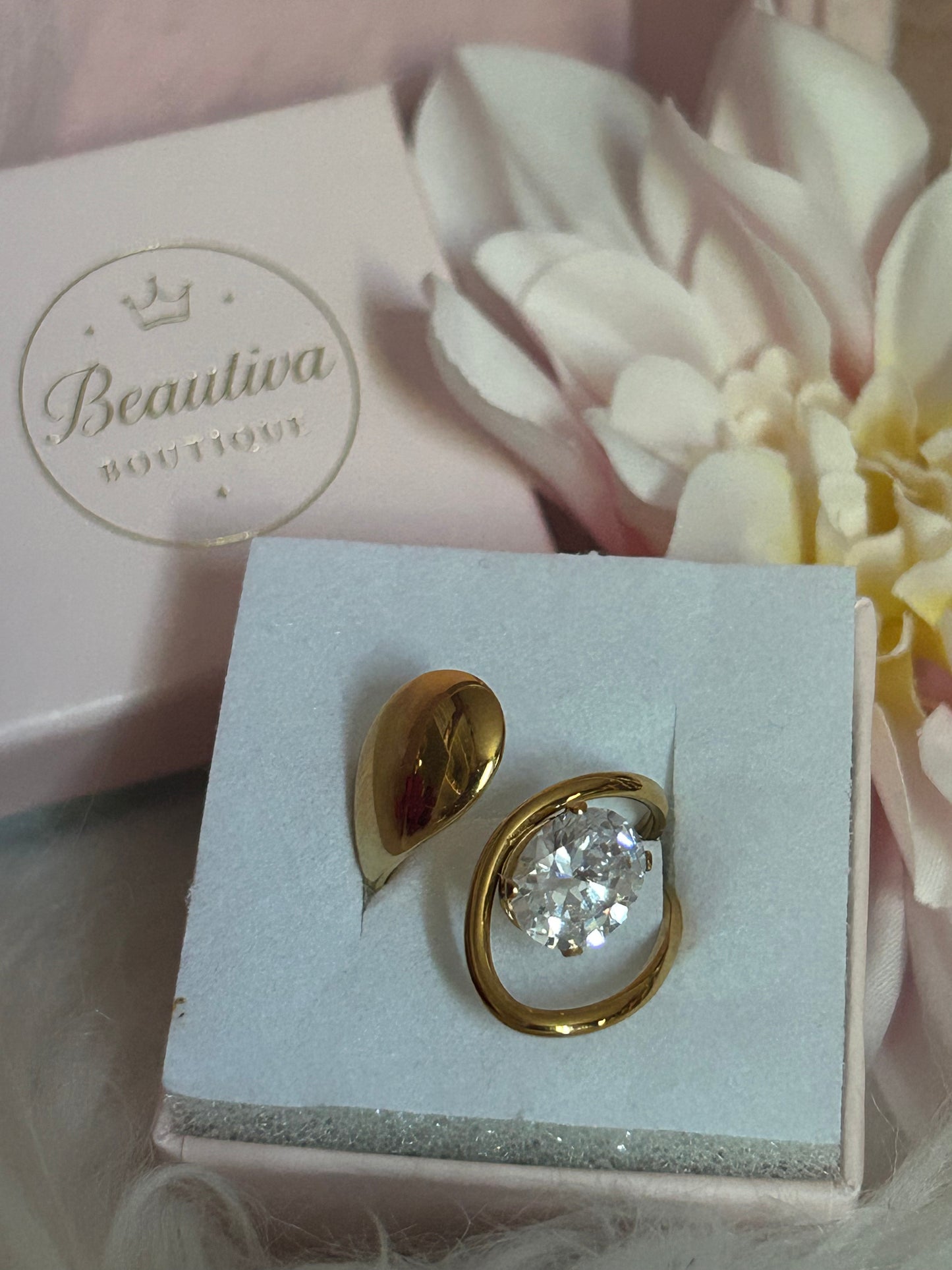 Moderne verstelbare ring van roestvrij staal met heldere kristal|Beautiva Boutique