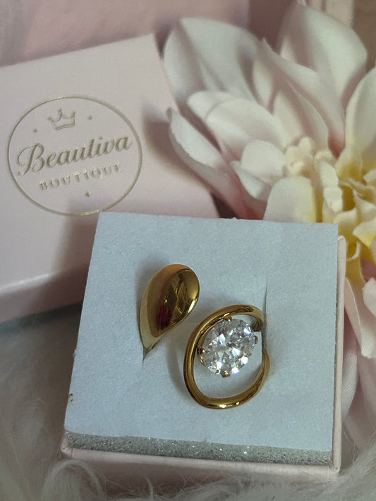 Moderne verstelbare ring van roestvrij staal met heldere kristal|Beautiva Boutique