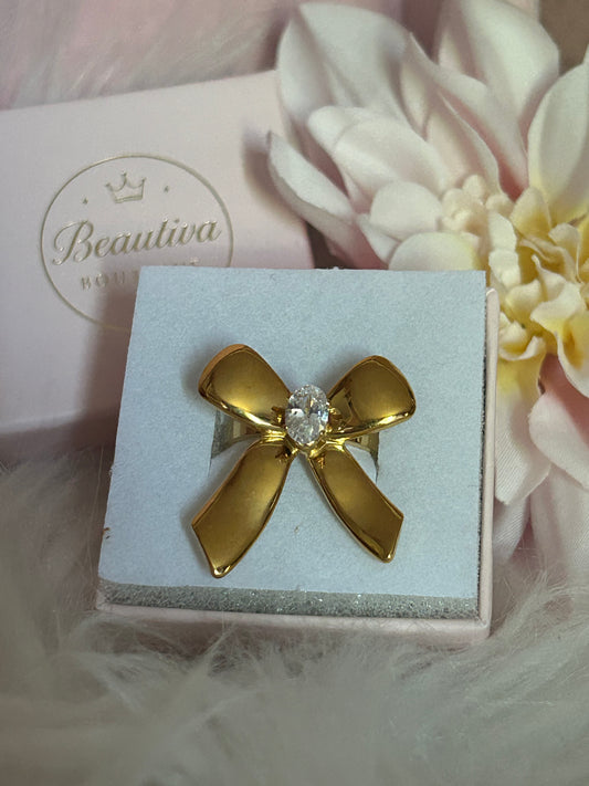 Verstelbare knoopring van roestvrij staal met ovale kristal|Beautiva Boutique