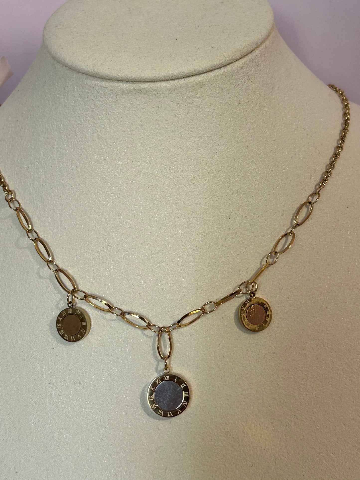 Brede Roestvrijstalen ketting met ronde bedels en Romeinse cijfers|Beautiva Boutique