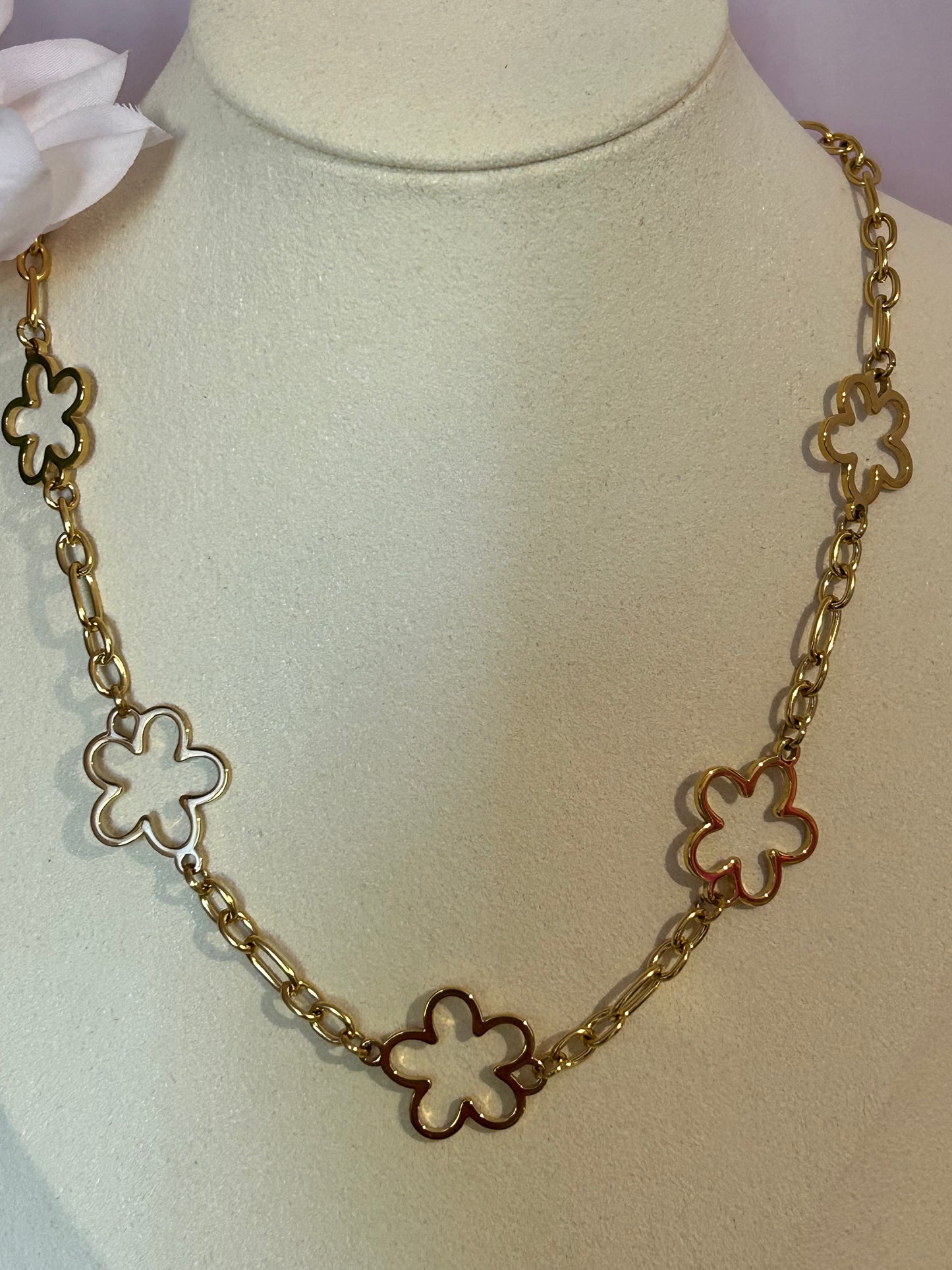 Ketting Schakels Bloem Goud Zilver Gesneden Elegantie Modern: |Beautiva Boutique