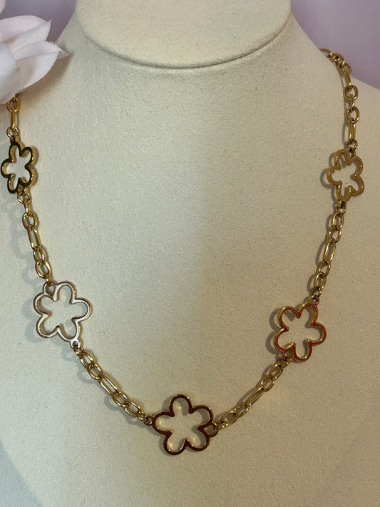 Ketting Schakels Bloem Goud Zilver Gesneden Elegantie Modern: |Beautiva Boutique