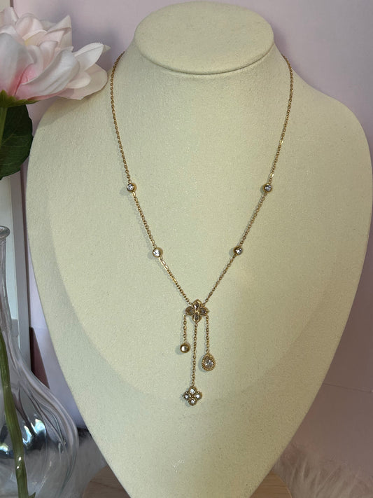 Elegante Roestvrijstalen ketting klaverhanger lichtkristallen |Beautiva Boutique