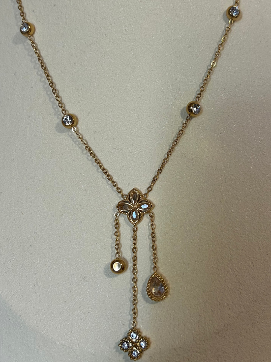 Elegante Roestvrijstalen ketting klaverhanger lichtkristallen |Beautiva Boutique