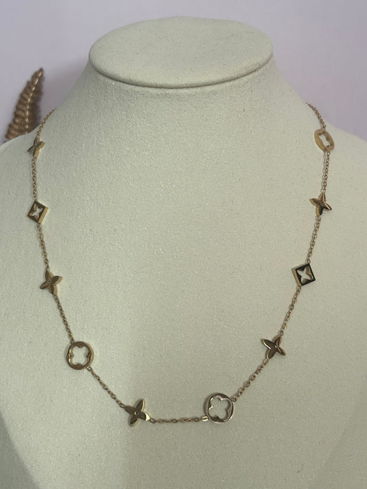 Vergulde Roestvrijstalen Design Ketting met Bloem- en Stermotieven|Beautiva Boutique