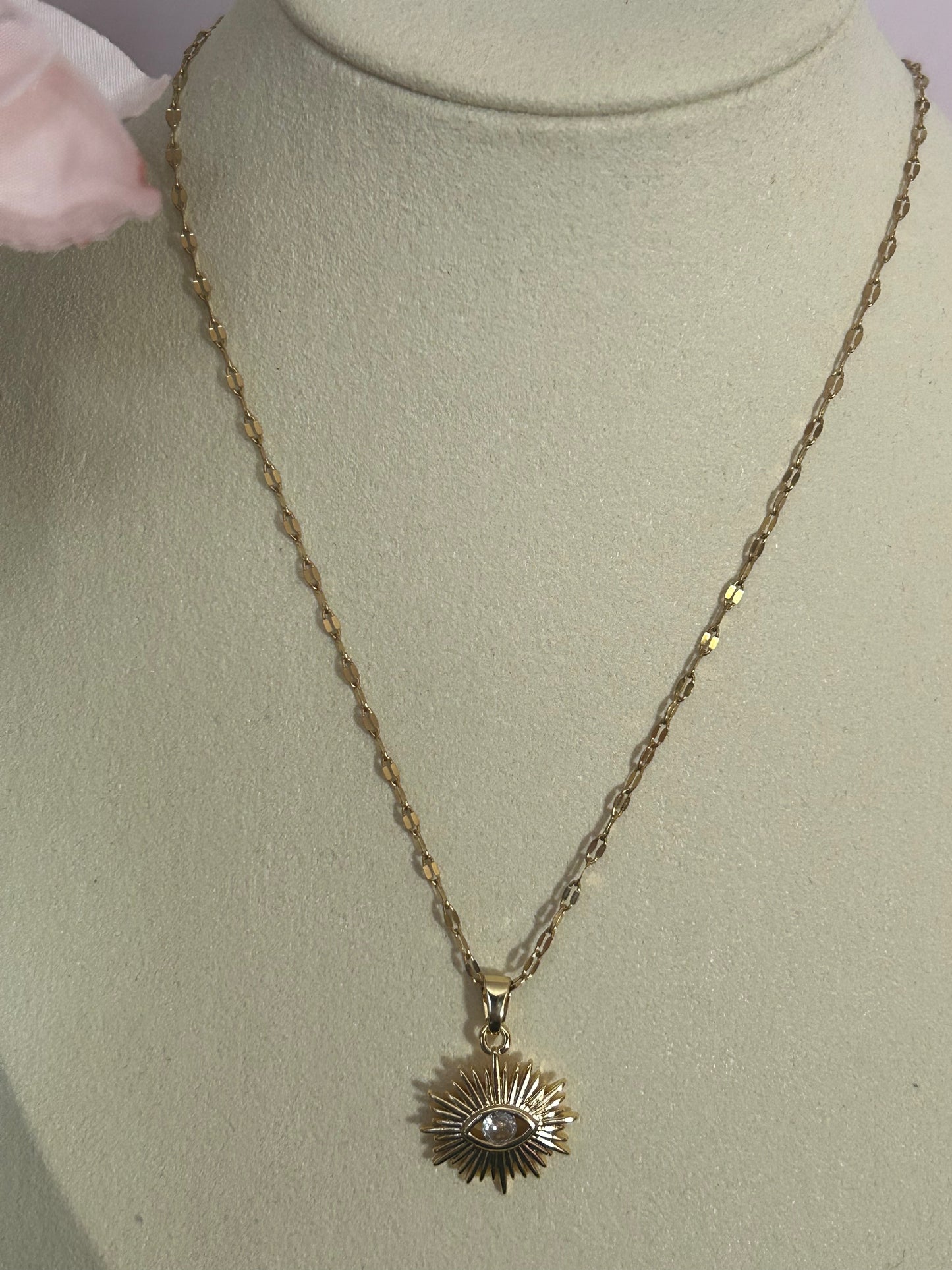 18K Vergulde RVS Ketting- Sun Eye Charm | Beautiva Boutique