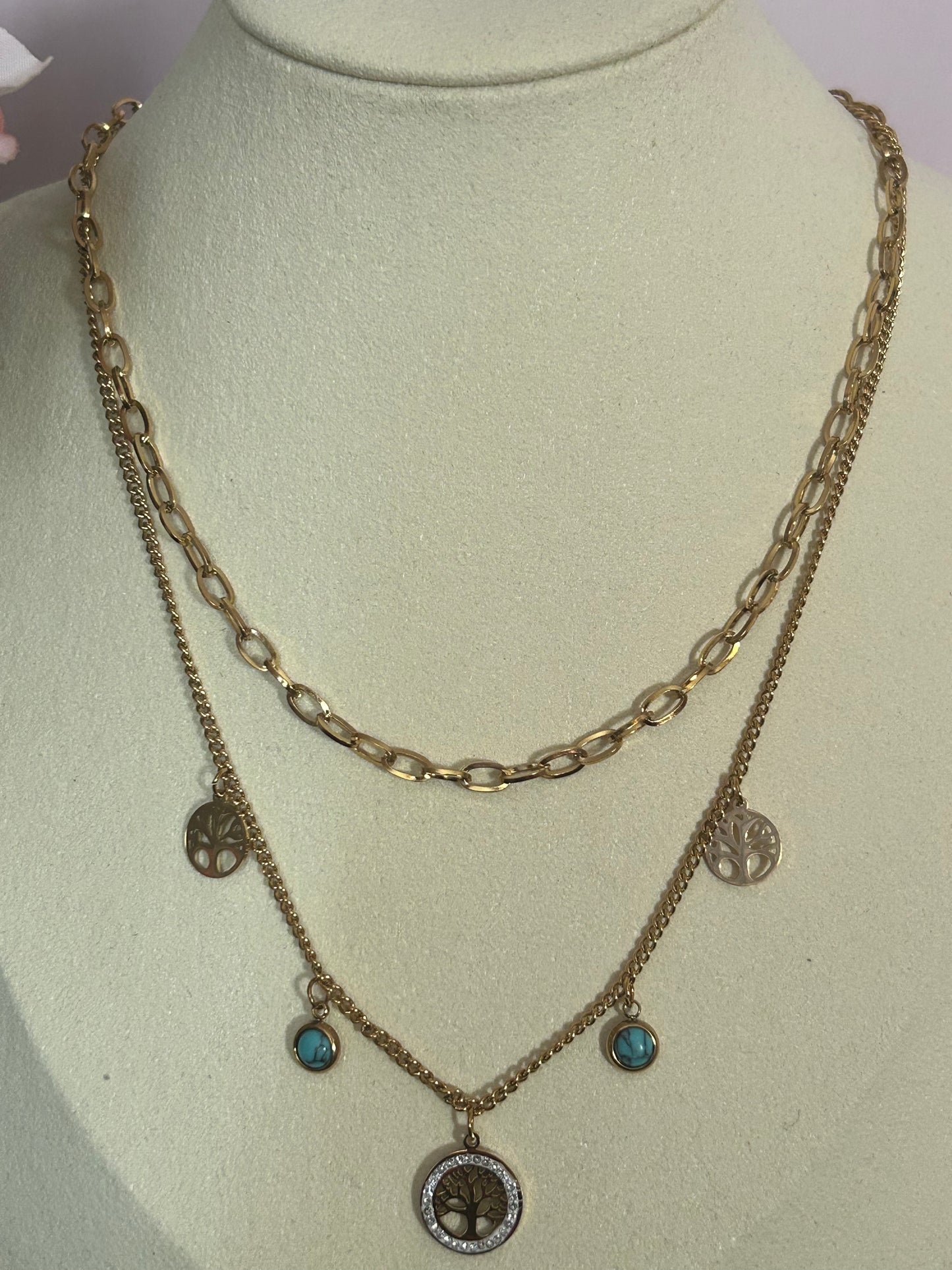 Gouden Levensboom Ketting Charms Natuur in Roestvrij Staal |beautiva Boutique