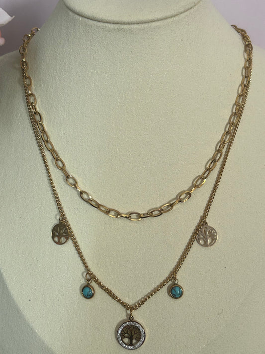Gouden Levensboom Ketting Charms Natuur in Roestvrij Staal |beautiva Boutique