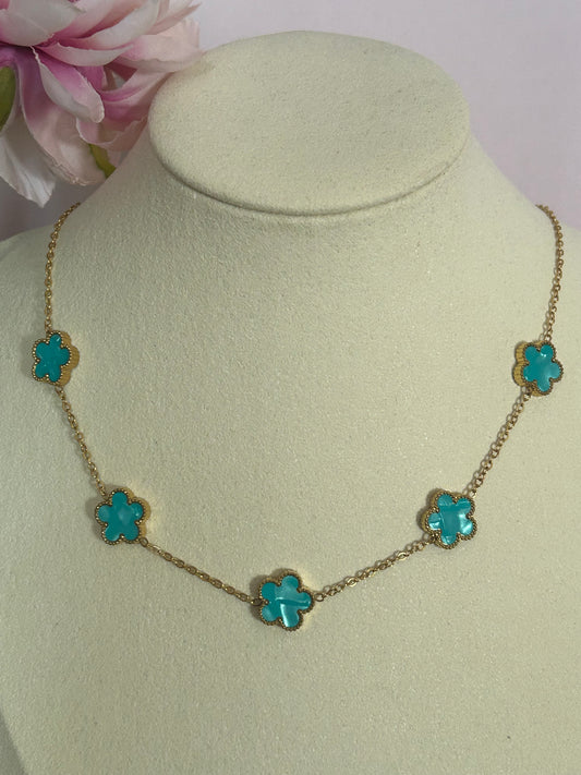 Roestvrijstalen vergulde 14 Karaats klaver Ketting, kleur turquoise |Beautiva Boutique