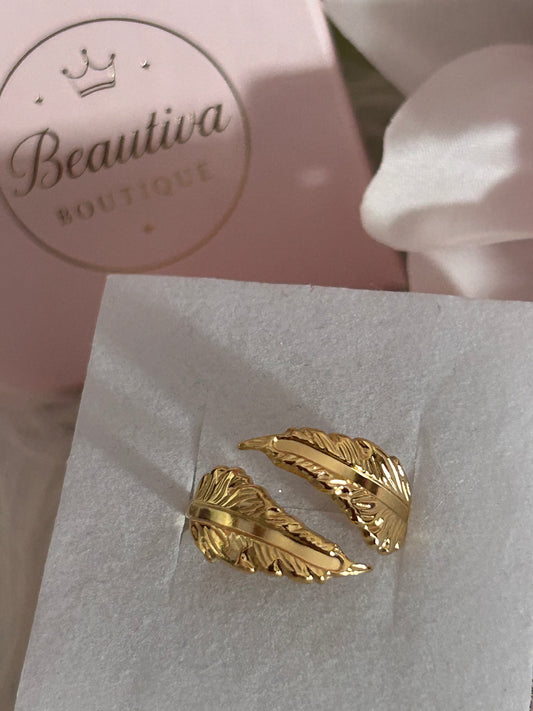 Open Blad Ring Roestvrij staal Verguld |Beautiva Boutique