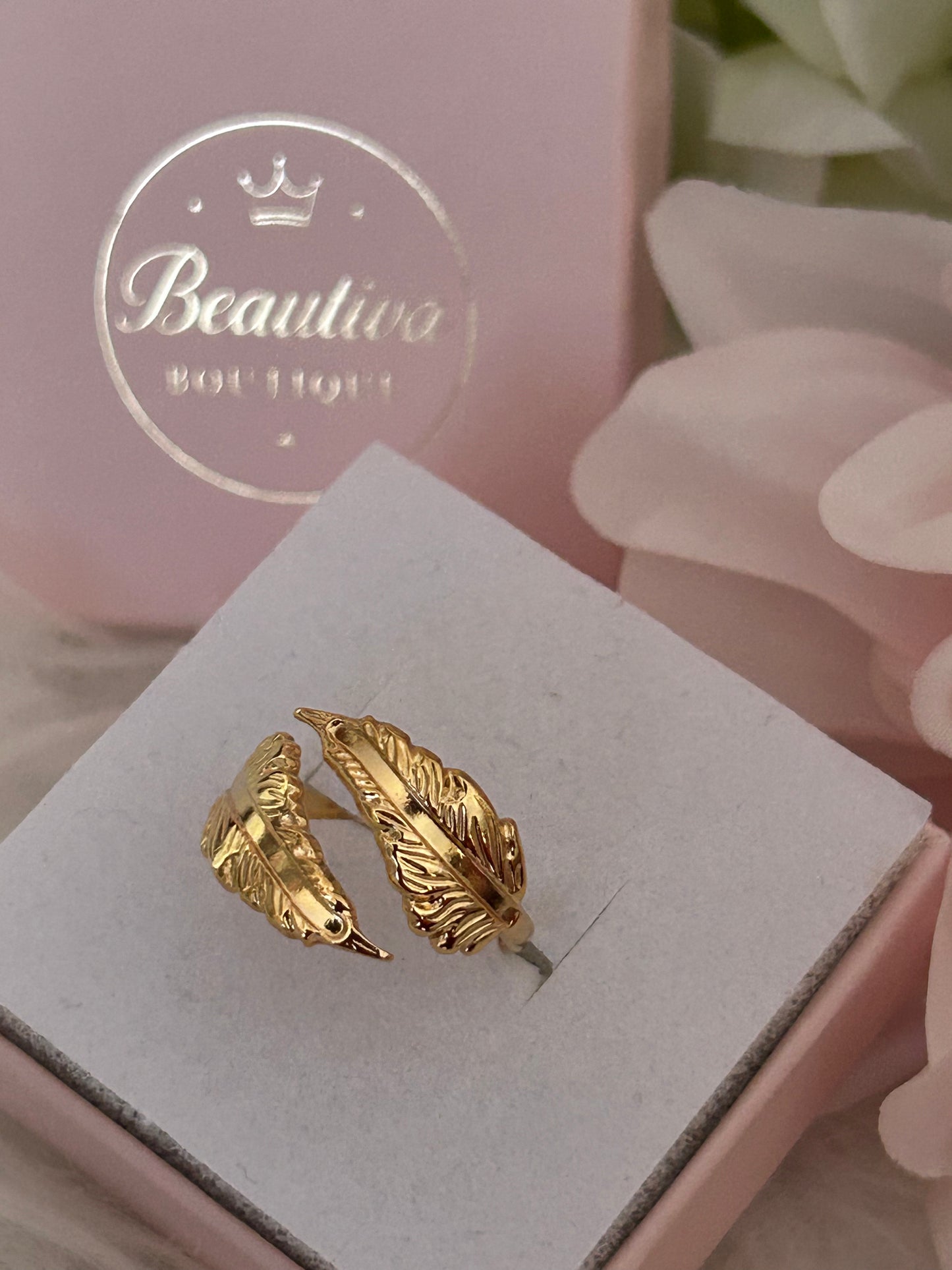 Open Blad Ring Roestvrij staal Verguld |Beautiva Boutique
