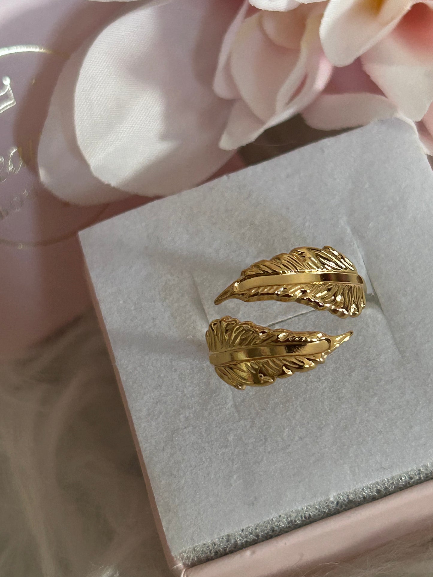 Open Blad Ring Roestvrij staal Verguld |Beautiva Boutique