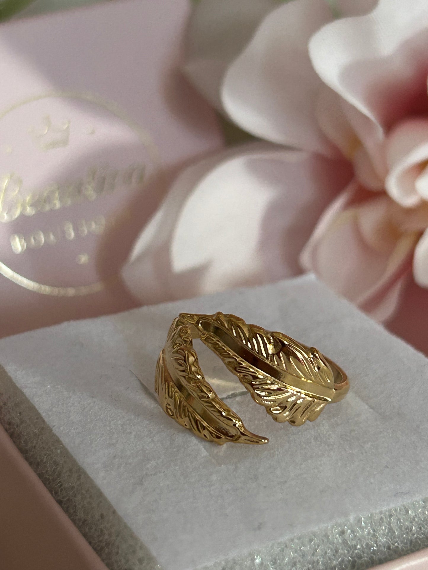 Open Blad Ring Roestvrij staal Verguld |Beautiva Boutique