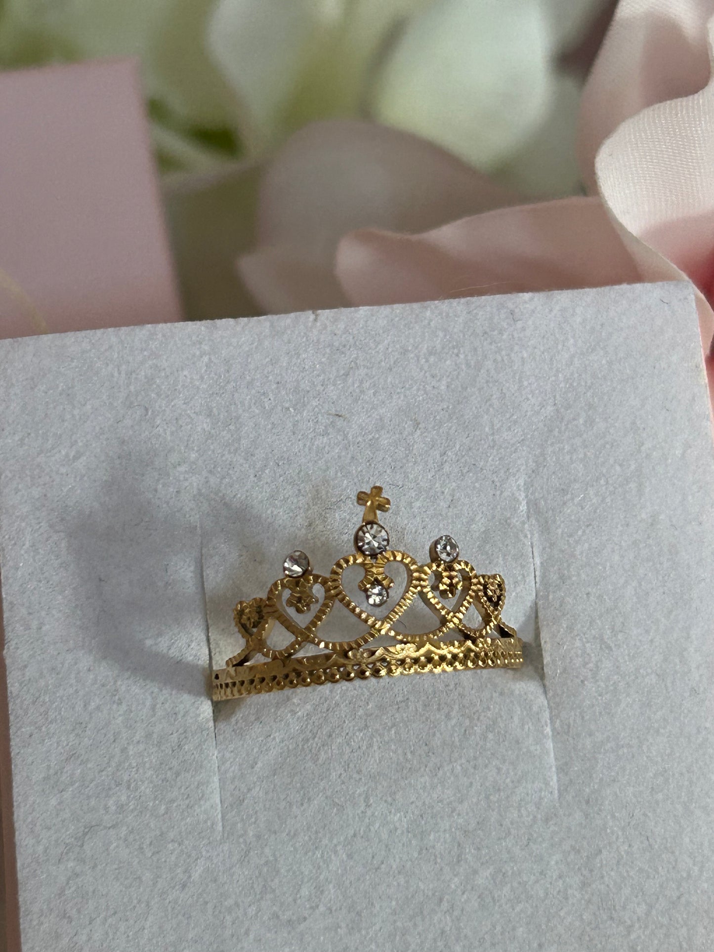 Harten Kroon Ring Roestvrijstaal Verguld met steentjes| Beautiva Boutique