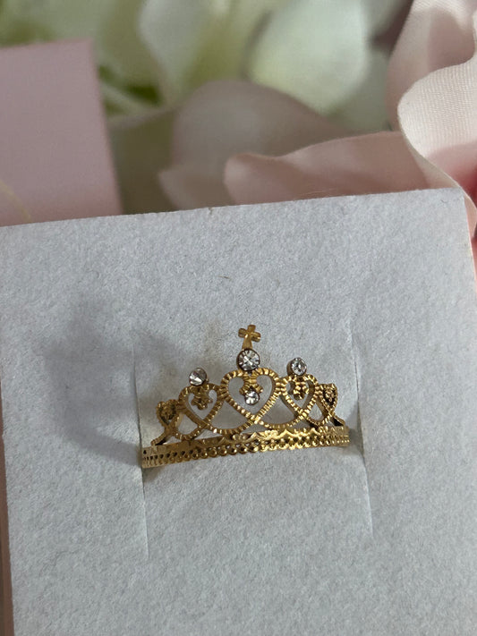 Harten Kroon Ring Roestvrijstaal Verguld met steentjes| Beautiva Boutique