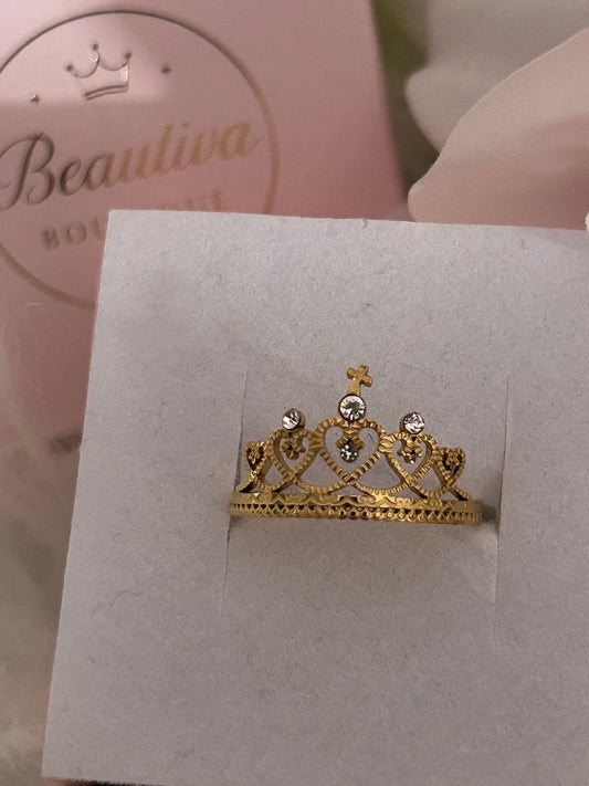 Harten Kroon Ring Roestvrijstaal Verguld met steentjes| Beautiva Boutique