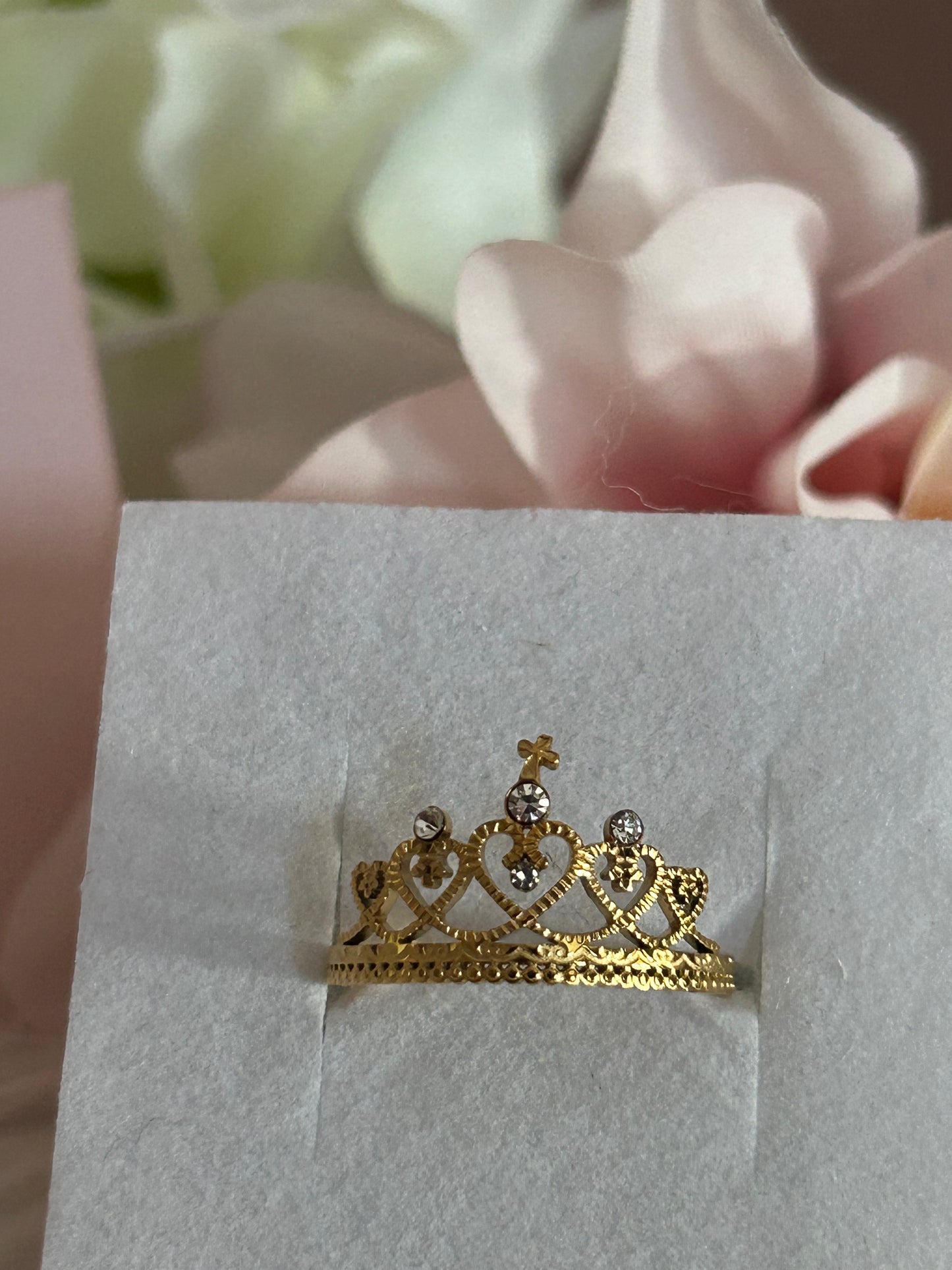 Harten Kroon Ring Roestvrijstaal Verguld met steentjes| Beautiva Boutique