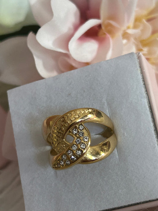 Grote Knoop Ring en strass steentjes Roestvrijstaal Verguld |Beautiva Boutique