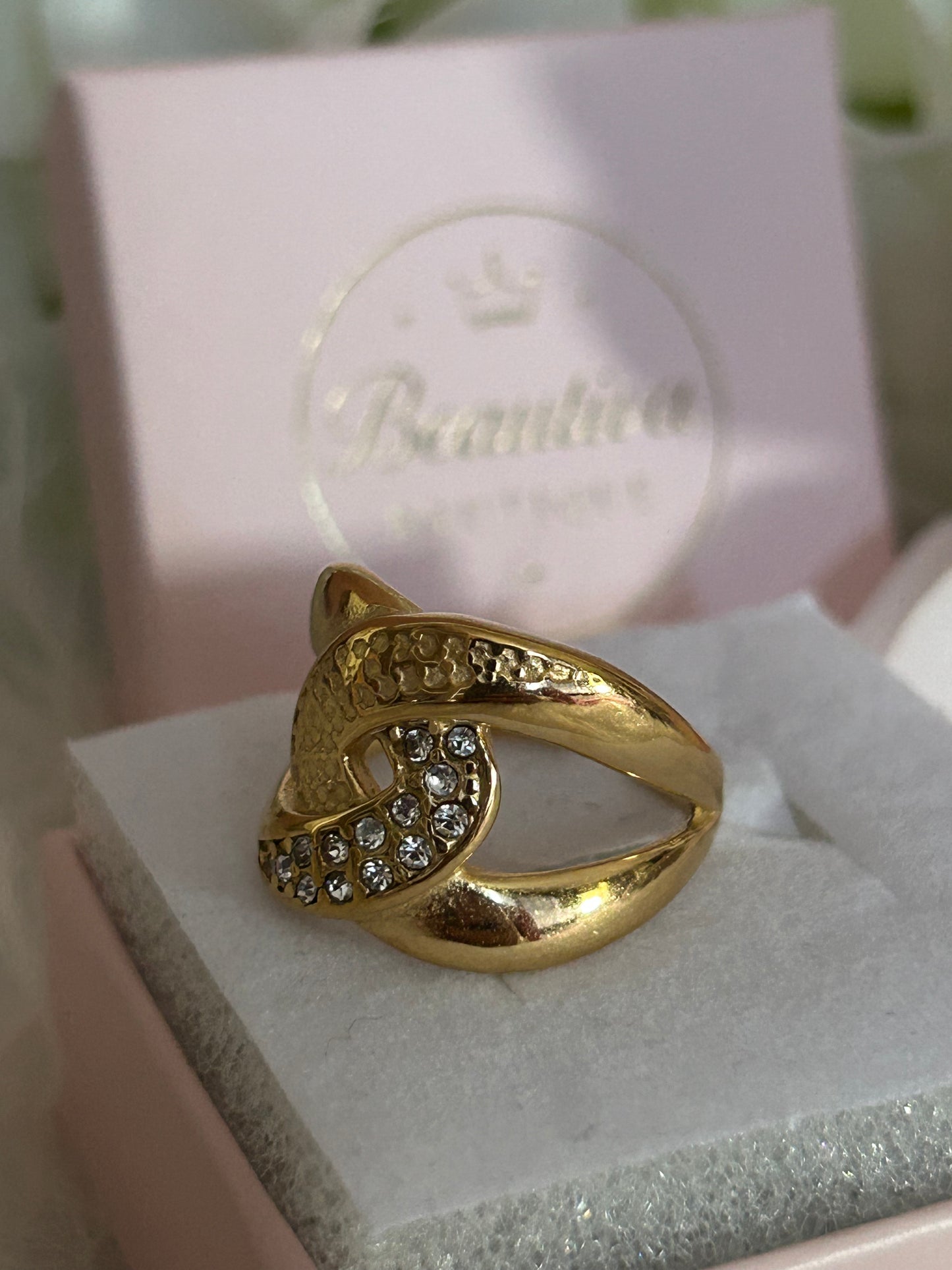 Grote Knoop Ring en strass steentjes Roestvrijstaal Verguld |Beautiva Boutique