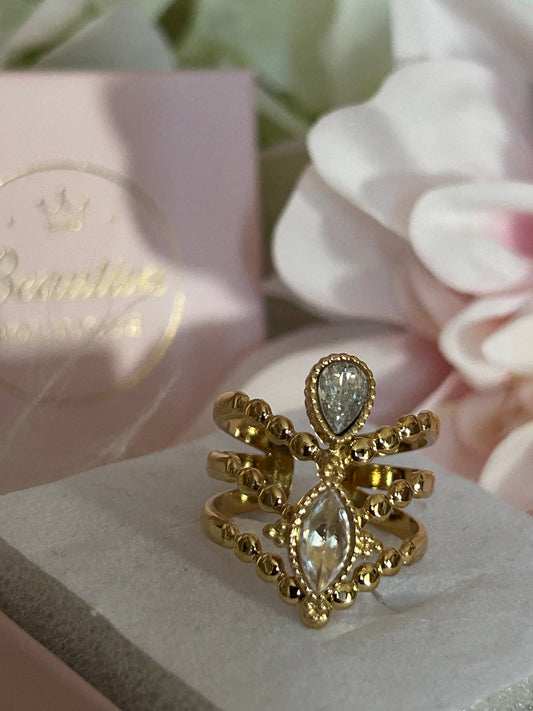 roestvrijstalen Traan Ring verguld staal met parelmoer en strassstenen: |Beautiva Boutique