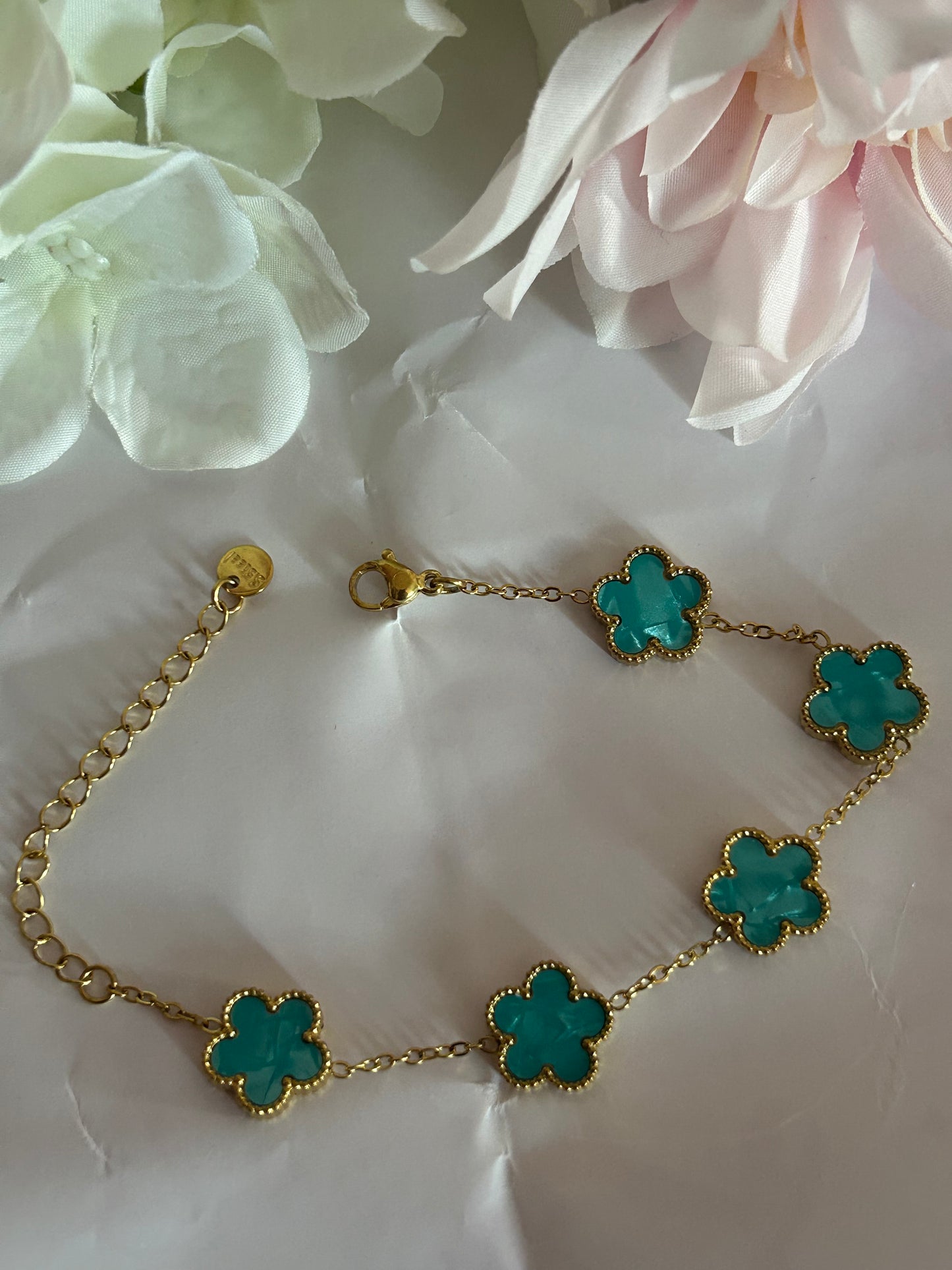 Roestvrijstalen 14 Karaats Vergulde Klaver Armband kleur turquoise |Beautiva Boutique
