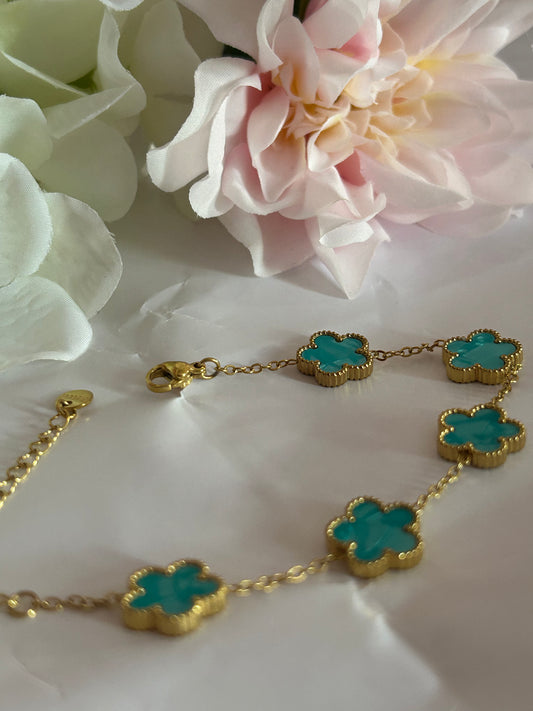 Roestvrijstalen 14 Karaats Vergulde Klaver Armband kleur turquoise |Beautiva Boutique