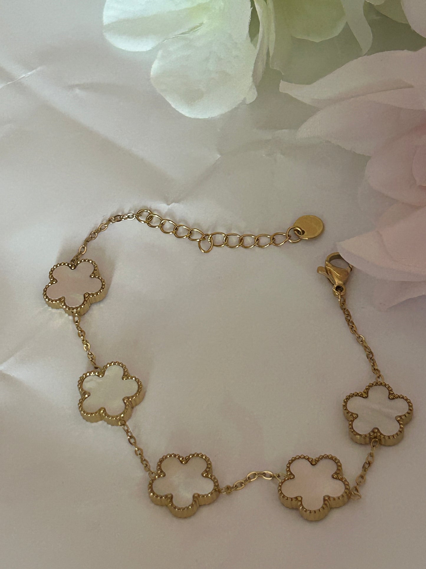 Roestvrijstalen 14 Karaats Vergulde Klaver Armband wit |Beautiva Boutique