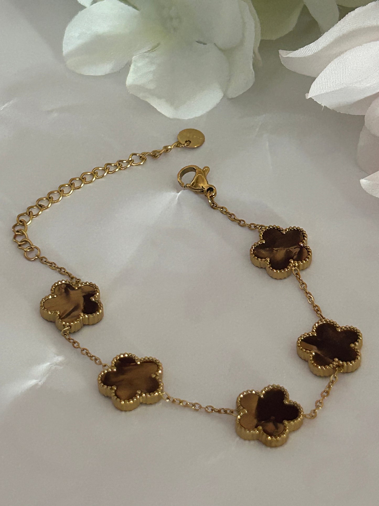 Roestvrijstalen 14 Karaats Vergulde Klaver Armband bruin |Beautiva Boutique