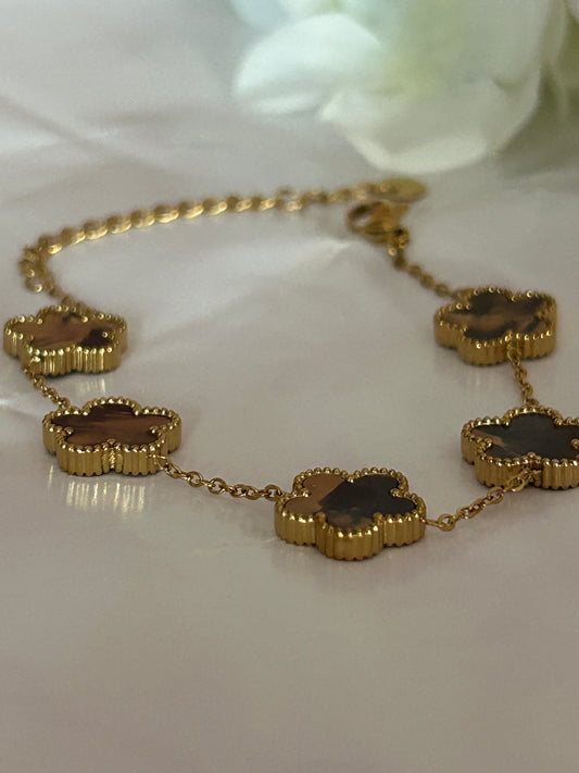 Roestvrijstalen 14 Karaats Vergulde Klaver Armband bruin |Beautiva Boutique