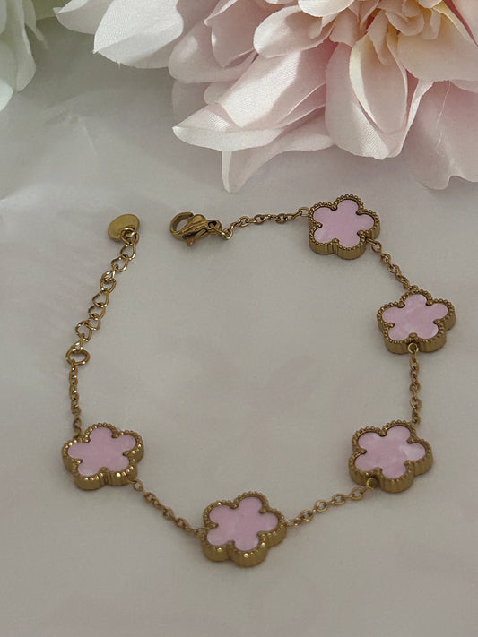 Roestvrijstalen 14 Karaats Vergulde Klaver Armband Roze |Beautiva Boutique
