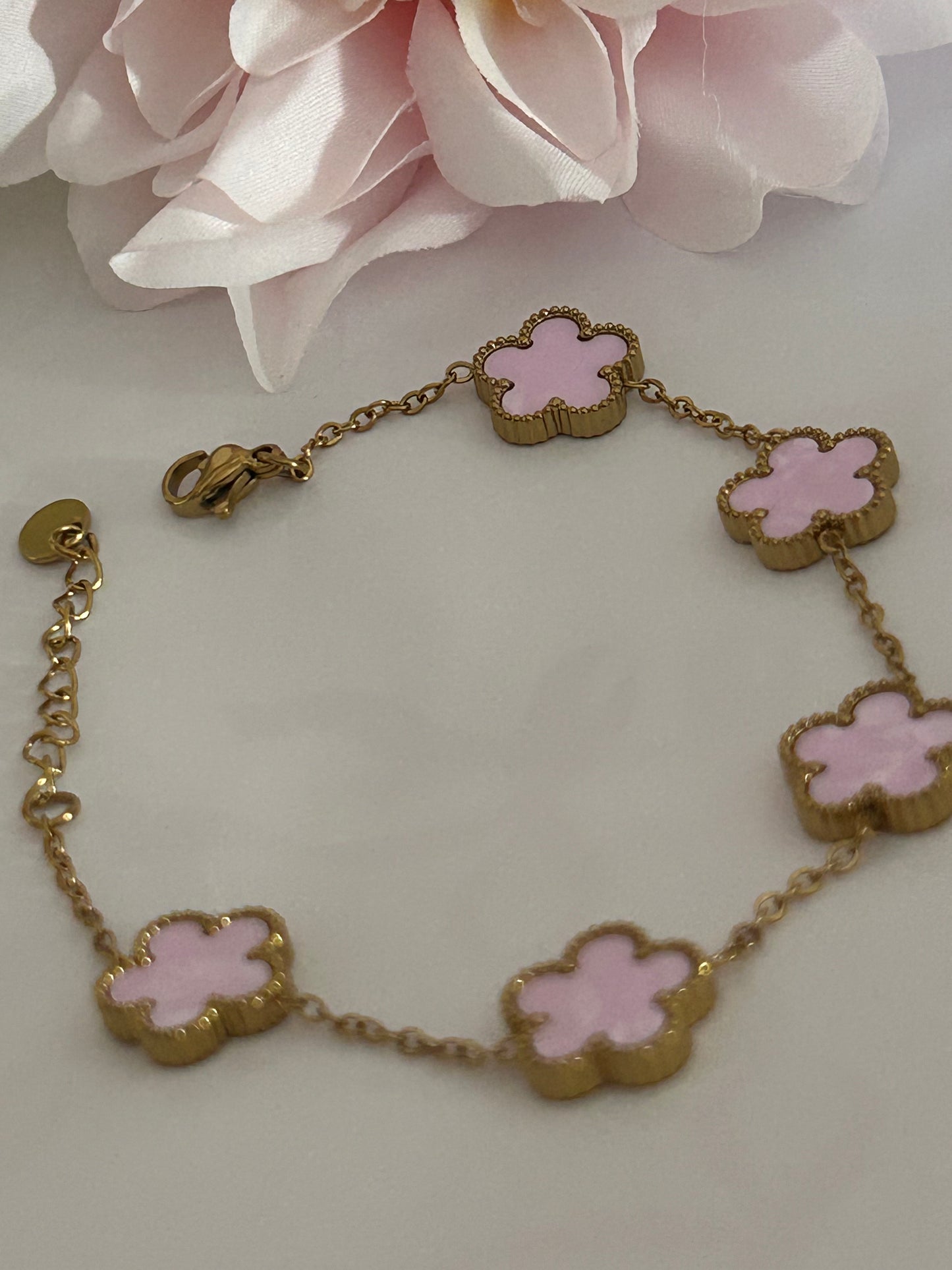 Roestvrijstalen 14 Karaats Vergulde Klaver Armband Roze |Beautiva Boutique