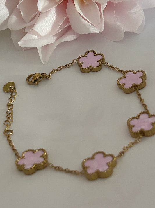Roestvrijstalen 14 Karaats Vergulde Klaver Armband Roze |Beautiva Boutique