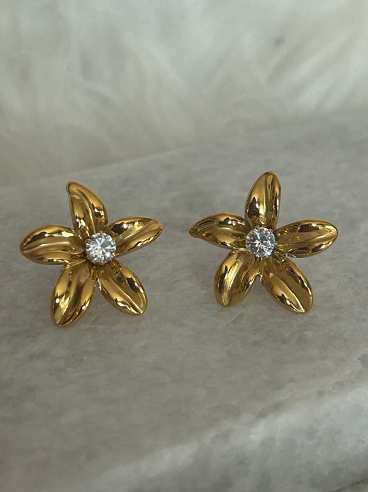 Roestvrijstalen vergulde bloem oorbellen met kristal | Beautiva Boutique