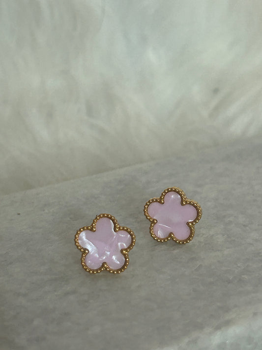 Klaver Oorbel 14 Karaats Verguld Roestvrijstaal kleur Roze|Beautiva Boutique