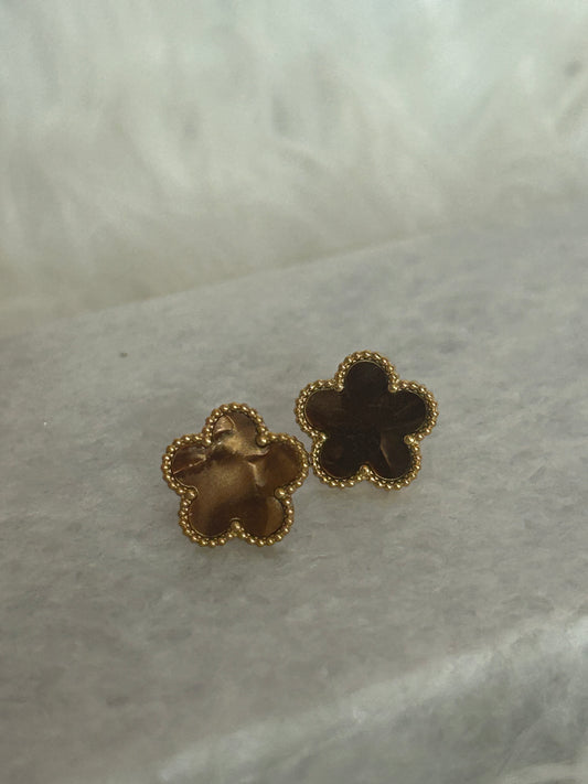 Klaver Oorbel 14 Karaat Verguld goud kleur BruinRoestvrijstaal |Beautiva Boutique