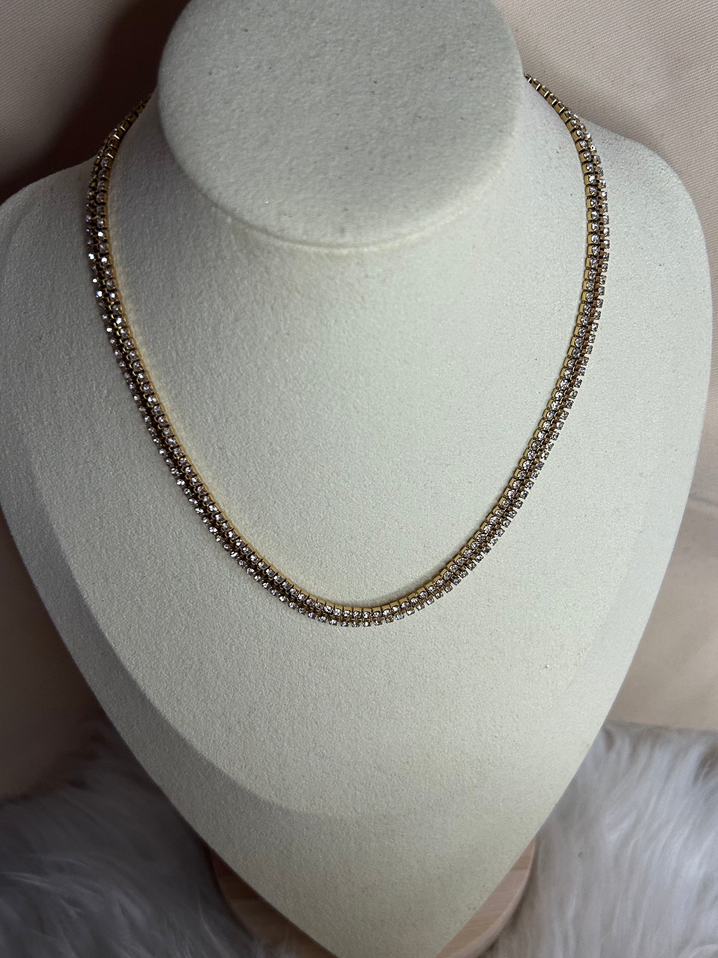 Roestvrijstalen 14 Karaats Vergulde ketting collier met ingezette steentjes |Beautiva Boutique
